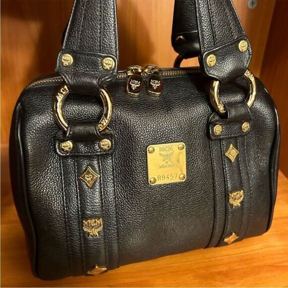 MCM Black Leather Satchel with Gold Details - Picture 2 of 12